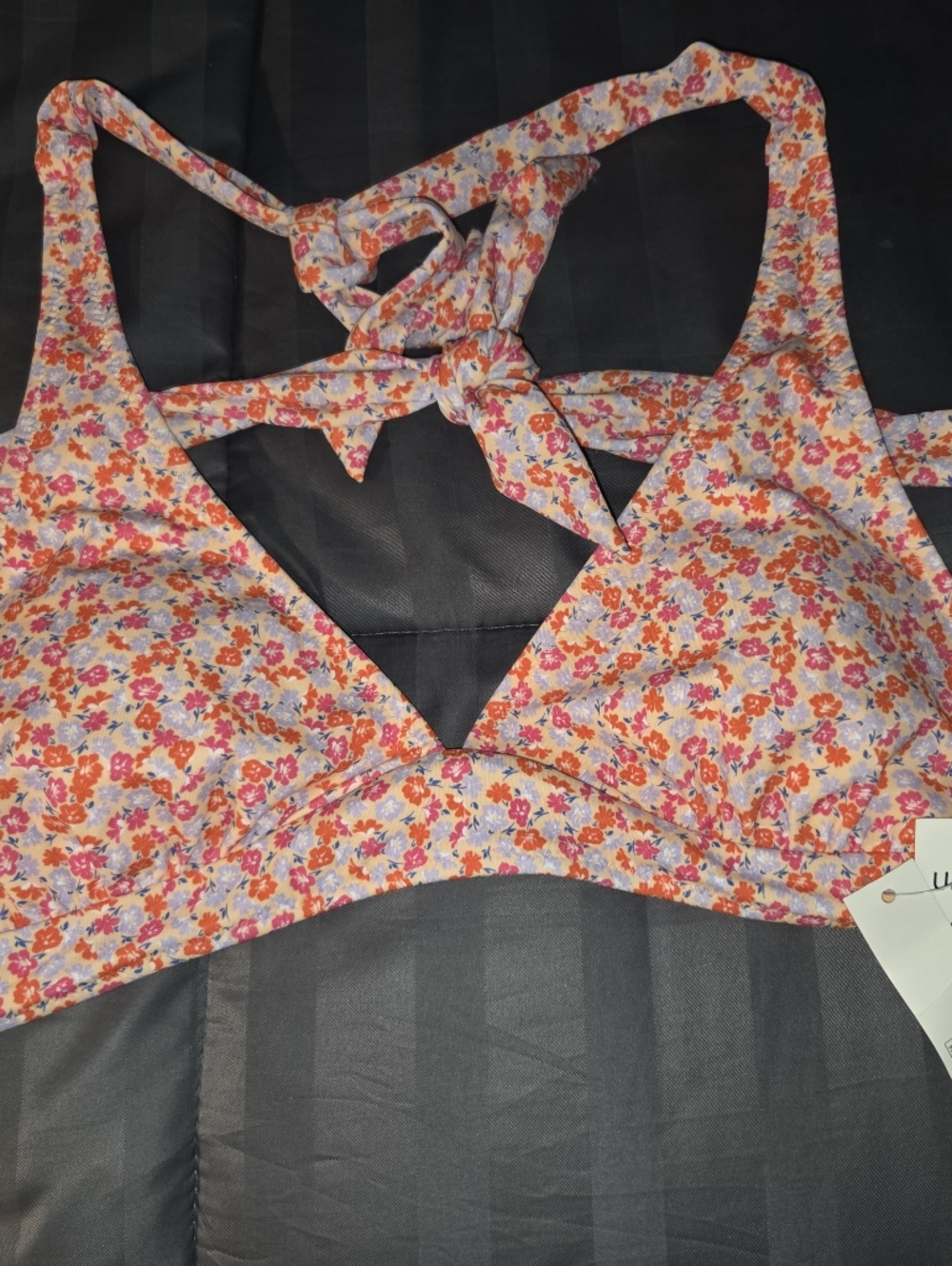 Amazon Essentials Floral Pink Orange Bikini Top with Tie Back Size Small